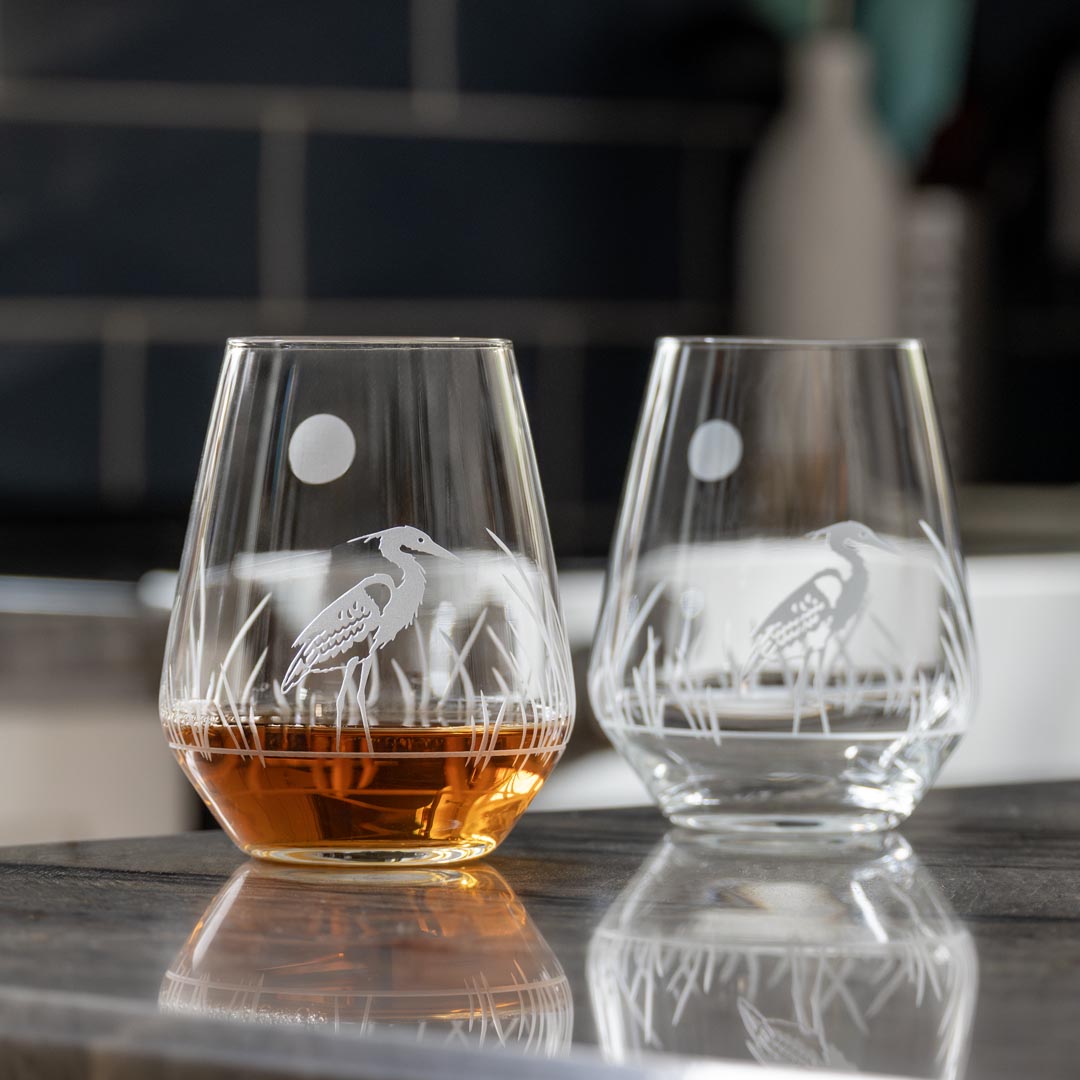 Rolf Glass Heron 18oz Stemless Wine Tumbler Glass set of 2