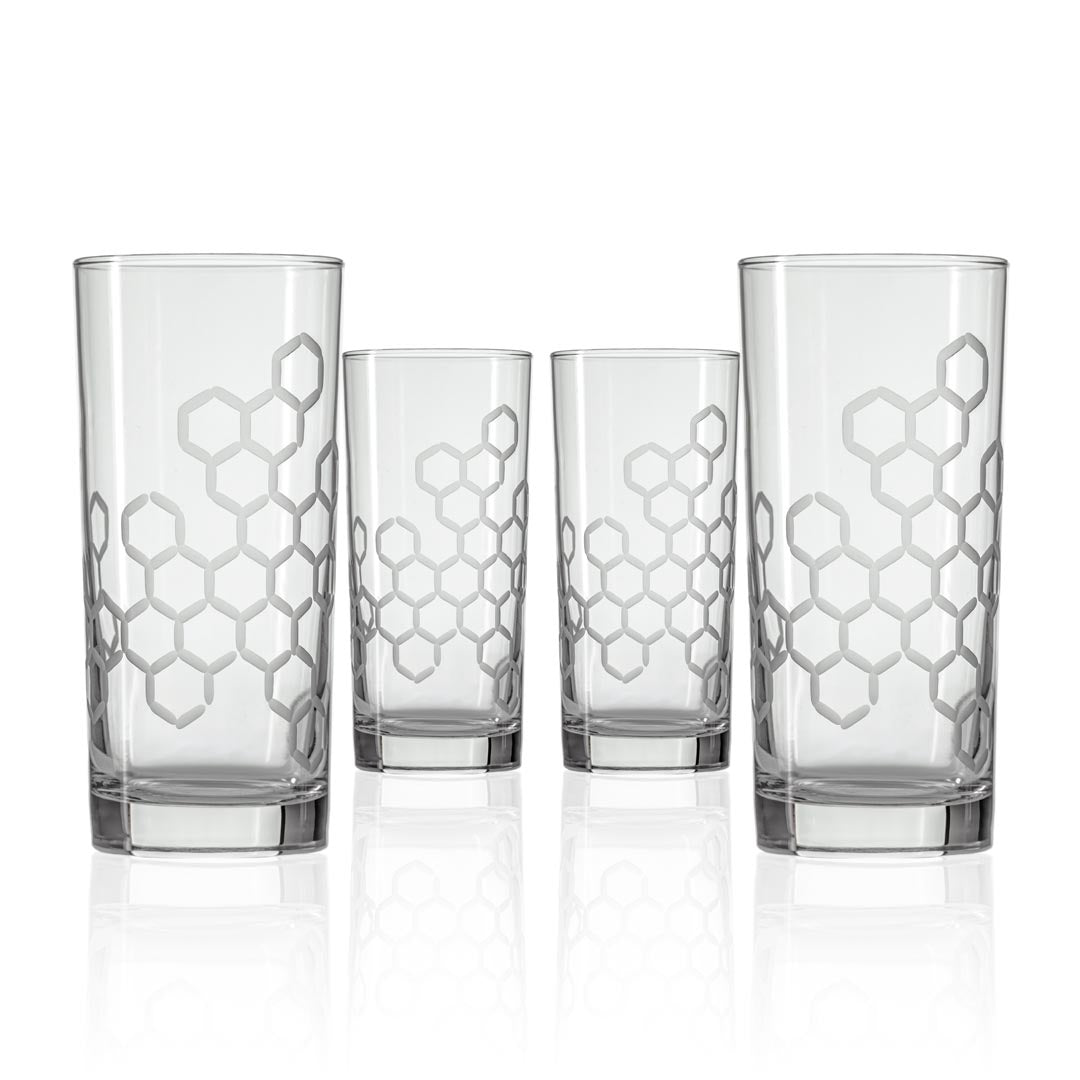 Honeycomb 15oz Cooler Highball Cocktail Glass Set of 4 by Rolf Glass