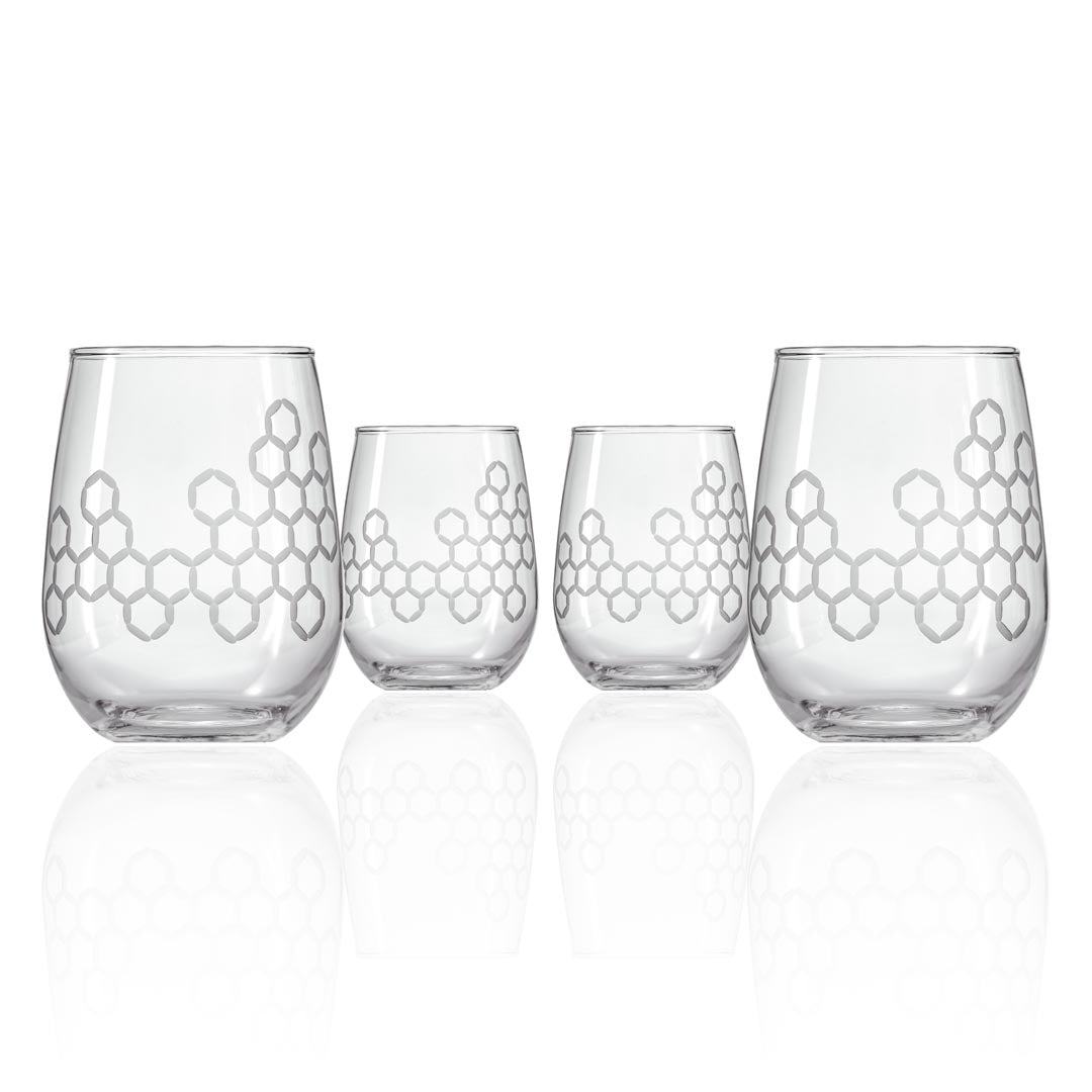 Honeycomb 17oz Stemless Wine Glass Set of 4 by Rolf Glass