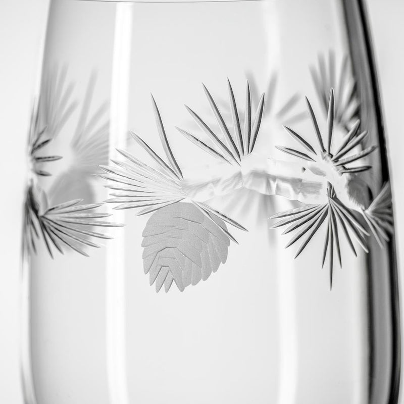 Icy Pine 16oz footed iced tea glass detailed shot of engraving by Rolf Glass