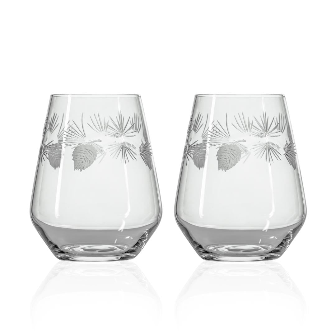 Rolf Glass Icy Pine 18oz Stemless Wine Tumbler Glass set of 2 front view on a white background