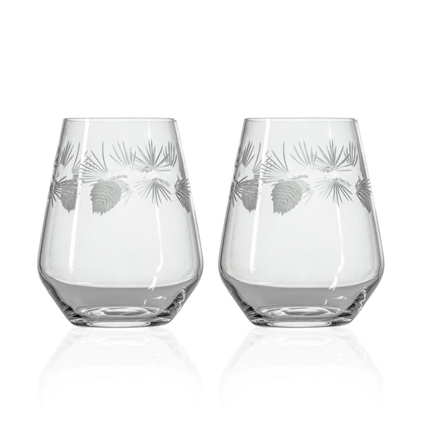 Rolf Glass Icy Pine 18oz Stemless Wine Tumbler Glass set of 2 front view on a white background