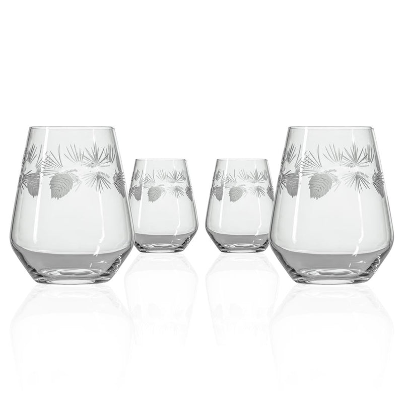 Rolf Glass Icy Pine 18oz Stemless Wine Tumbler Glass set of 4 front view on a white background