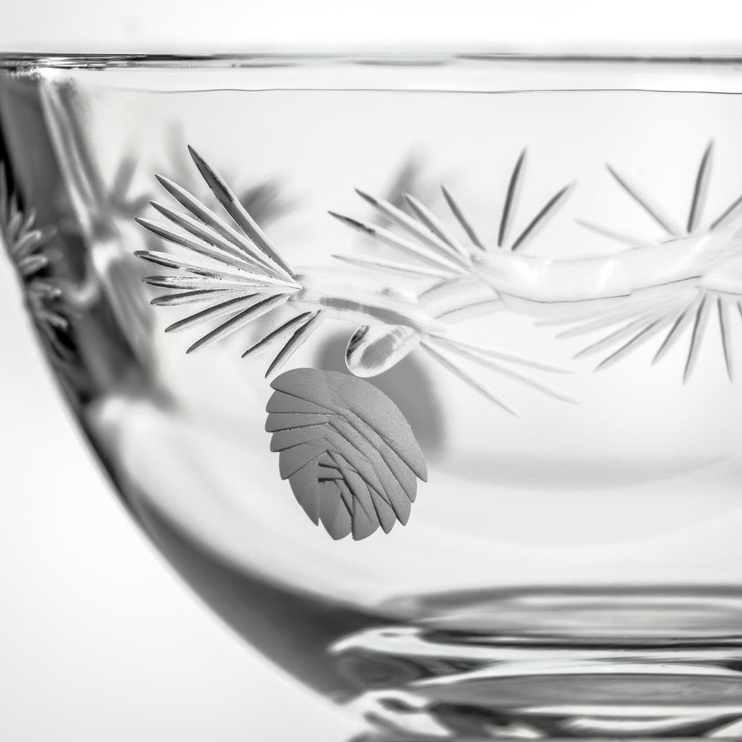 Icy Pine Small Glass Bowl detailed pine cone engraving by Rolf Glass