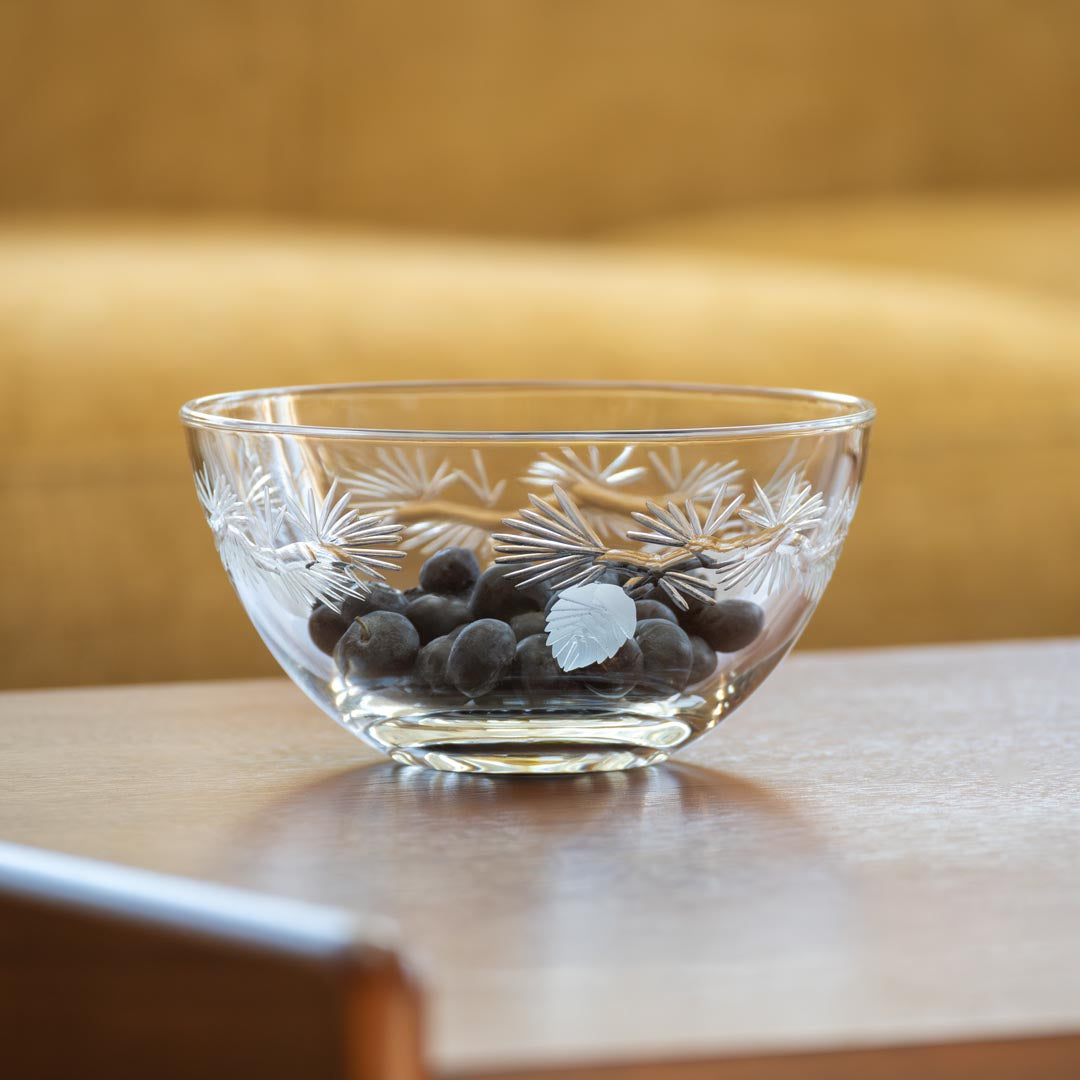 Icy Pine Small Glass Bowl with fresh blueberries by Rolf Glass