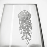 Rolf Glass Jellyfish 18oz Stemless Wine Glass detailed engraving