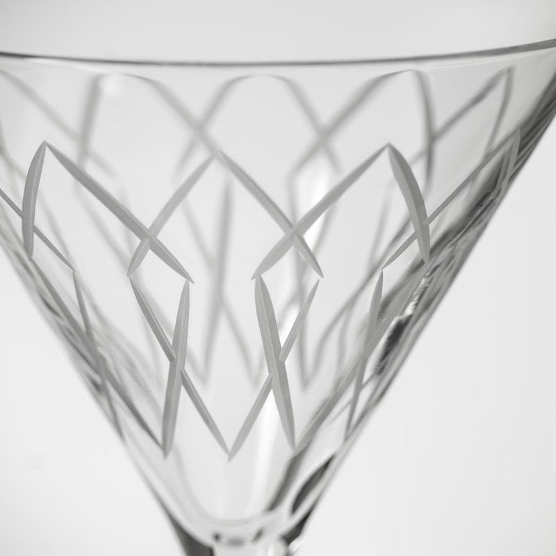 Rolf Glass Mid-Century Modern 10oz Martini Cocktail Glass Close Up of Engraving