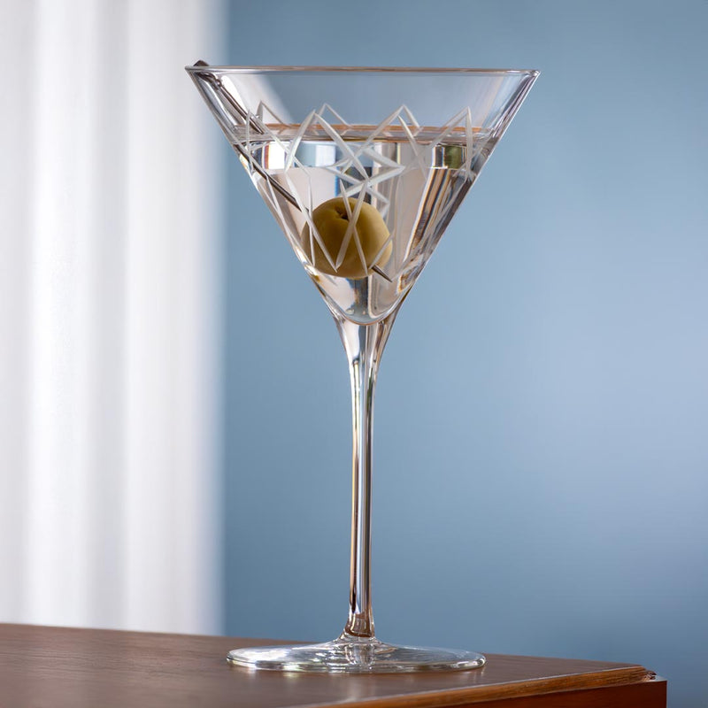 Rolf Glass Mid-Century Modern 10oz Martini Cocktail Glass on a table