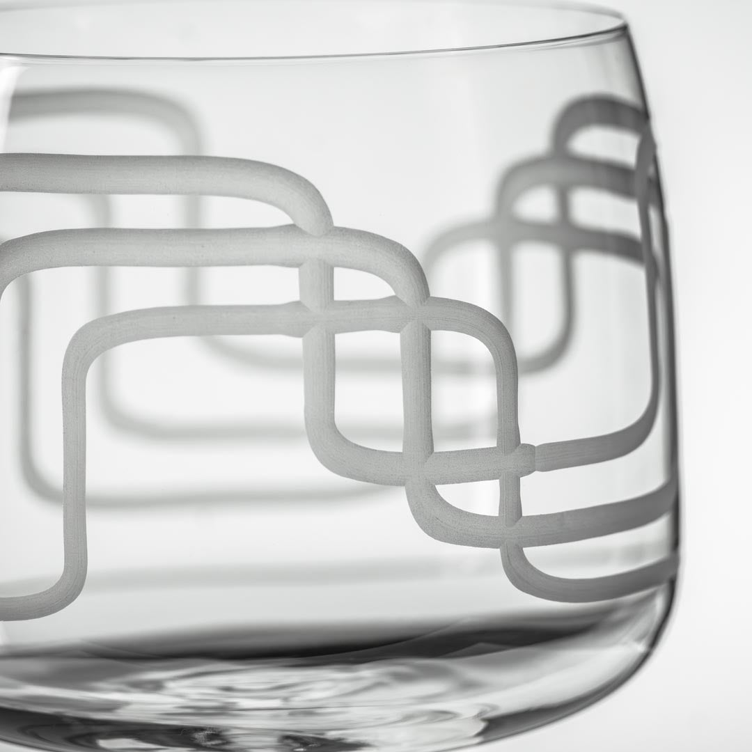 Mid Century Modern 17oz Footed Rocks Cocktail Glass Detailed engraving by Rolf Glass