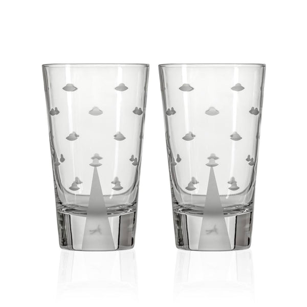 Rolf Glass Mothership UFO Cooler Highball Cocktail Glass Man Abductee set of 2