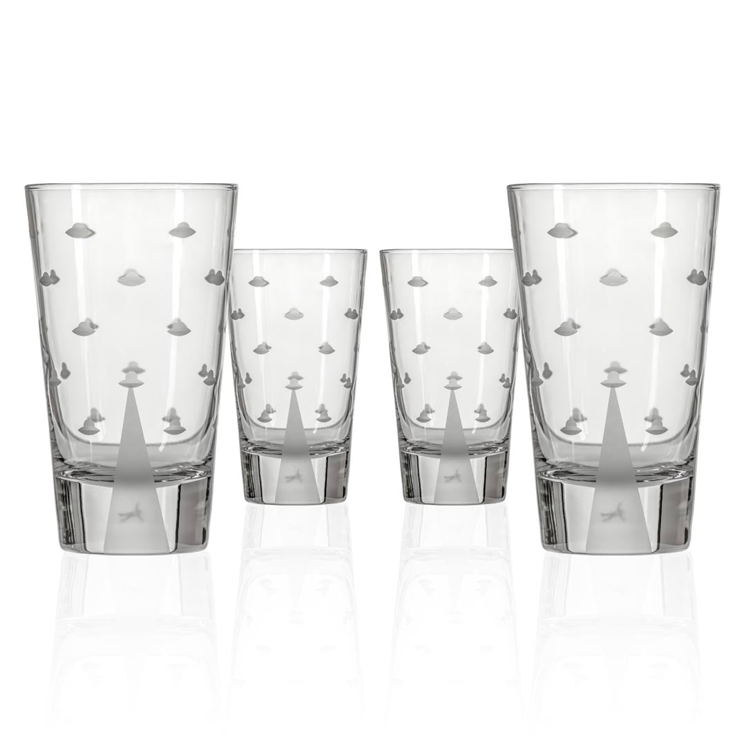 Rolf Glass Mothership UFO Cooler Highball Cocktail Glass Man Abductee set of 4