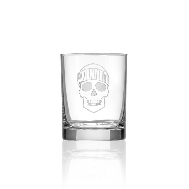 Rolf Glass Numbskulls 13oz Double Old Fashioned Whiskey Cocktail Glass skull with beanie