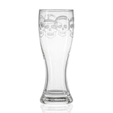 Rolf Glass Numbskulls 20oz Large Beer Pilsner Glass with 4 skulls and headgear, fedora, beats headphones, beanie and crown