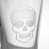 Rolf Glass Numbskulls 16oz Beer Pint Glass Skull with detailed sand engraving of a beanie