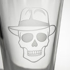 Rolf Glass Numbskulls 16oz Beer Pint Glass Skull with detailed sand engraving of a Fedora