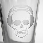 Rolf Glass Numbskulls 16oz Beer Pint Glass Skull with detailed sand engraving of Beats Headphones
