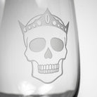 Rolf Glass Numbskulls 17oz Stemless Wine Tumbler Glass detailed sand engraving of skull with crown