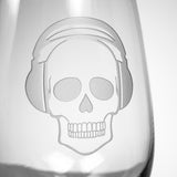 Rolf Glass Numbskulls 17oz Stemless Wine Tumbler Glass detailed sand engraving of skull with beats headphones