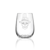 Rolf Glass Numbskulls 17oz Stemless Wine Tumbler Glass skull with fedora