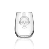 Rolf Glass Numbskulls 17oz Stemless Wine Tumbler Glass skull with beats headphones