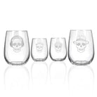 Rolf Glass Numbskulls 17oz Stemless Wine Tumbler Glass set of 4 skulls with beats headphones, beanie, crown and fedora