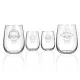 Rolf Glass Numbskulls 17oz Stemless Wine Tumbler Glass set of 4 skulls with beats headphones, beanie, crown and fedora