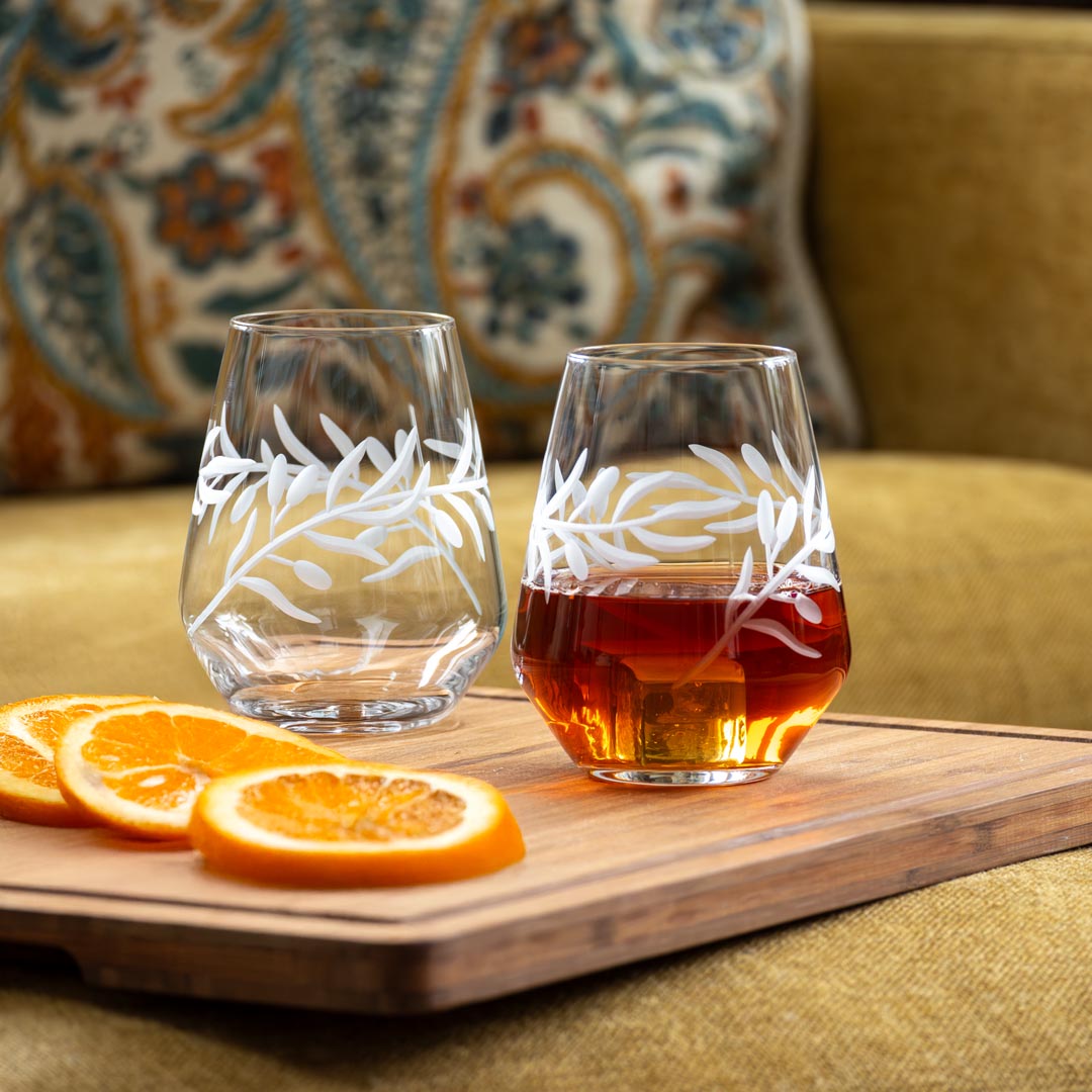 Olive 18oz Stemless Wine Tumbler Glass Set of 4 | Rolf Glass