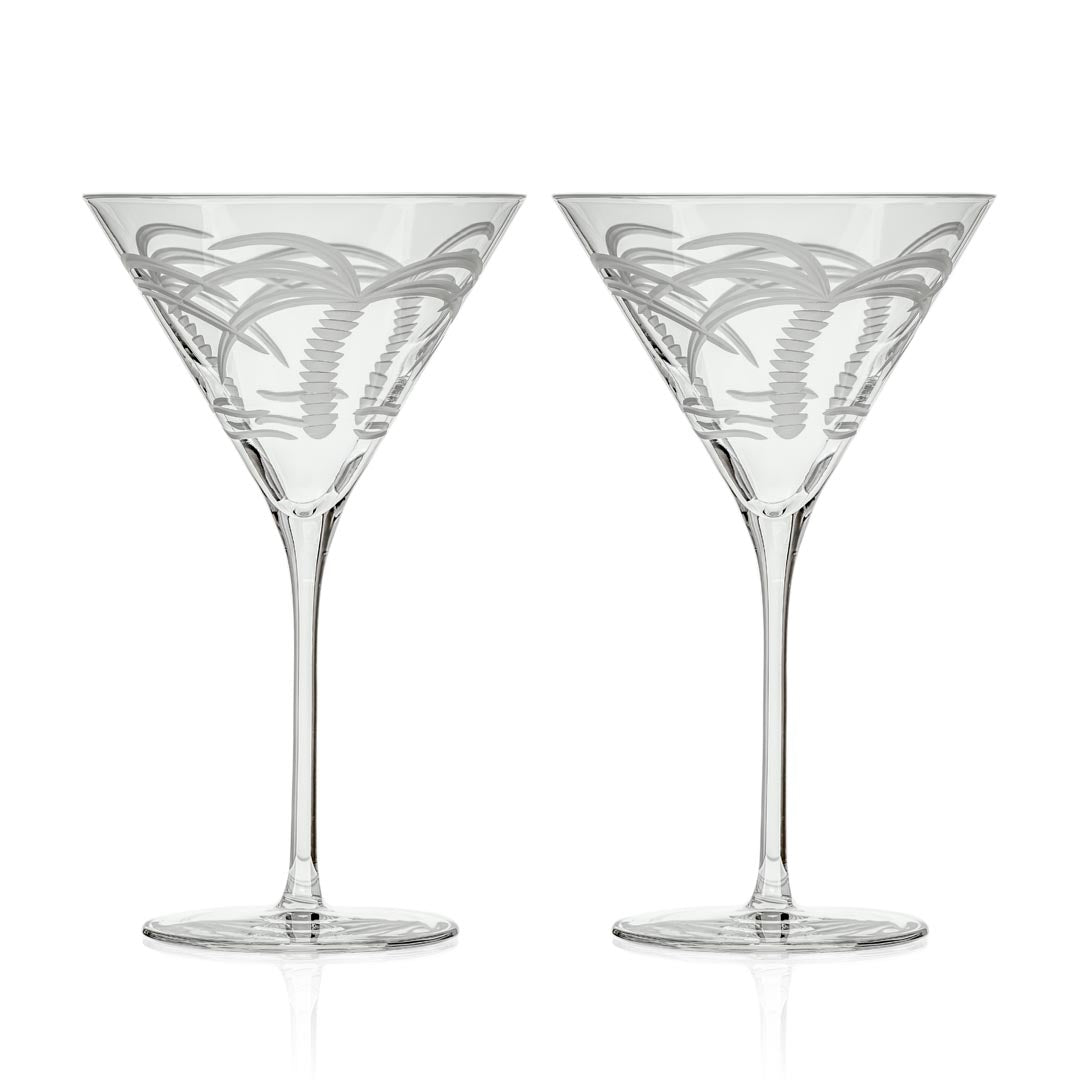 Rolf Glass Palm Tree 10 oz Martini Cocktail Glass set of 2