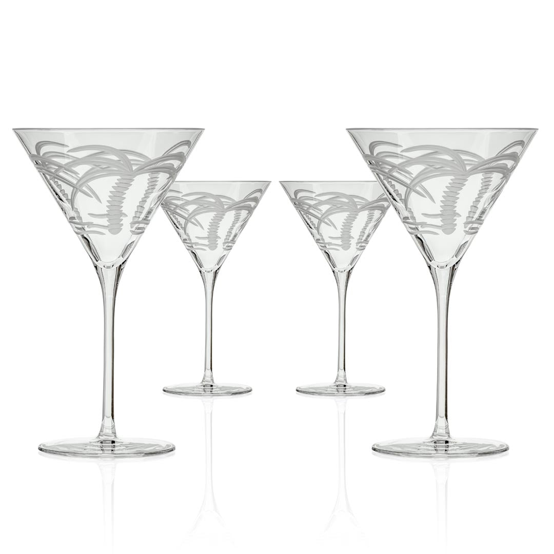 Rolf Glass Palm Tree 10oz Martini Cocktail Glass set of 4