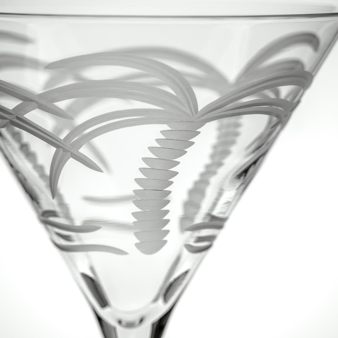 Rolf Glass Palm Tree 10oz Martini Cocktail Glass detailed engraving