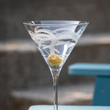 Rolf Glass Palm Tree 10oz Martini Cocktail Glass on the patio