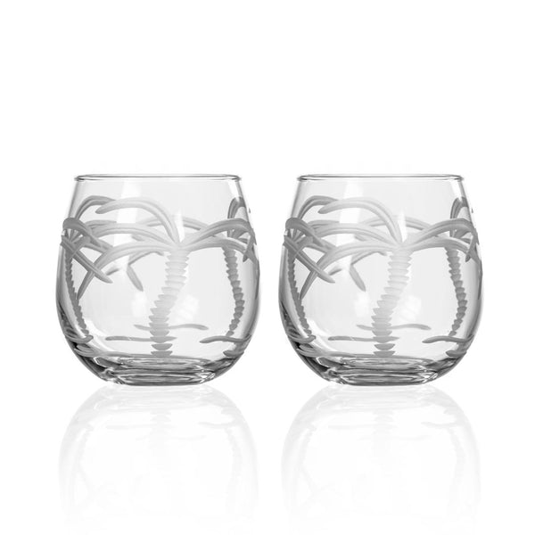 Rolf Glass Palm Tree 16.75oz Red Wine Stemless Glass set of 2