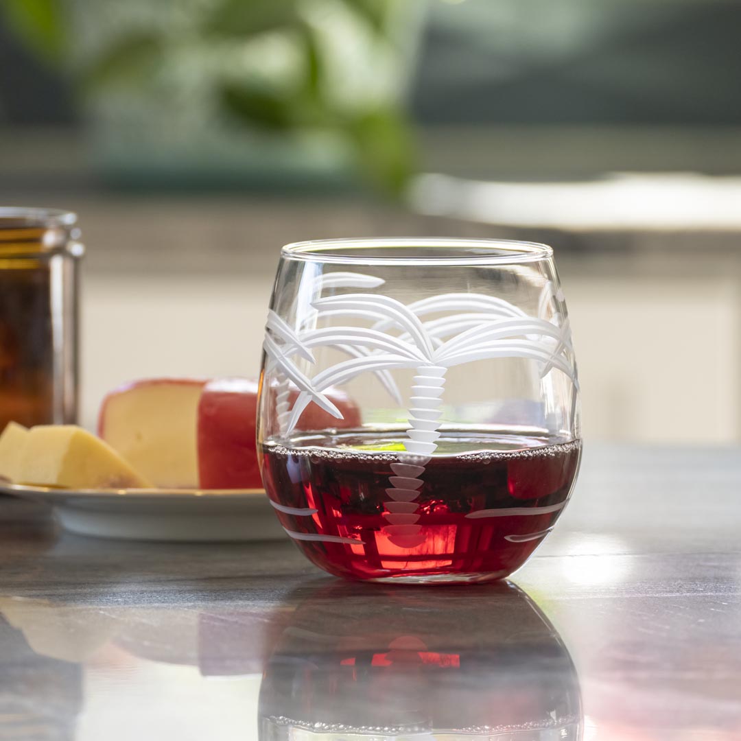 Rolf Glass Palm Tree 16.75oz Red Wine Stemless Glass with your favorite red.
