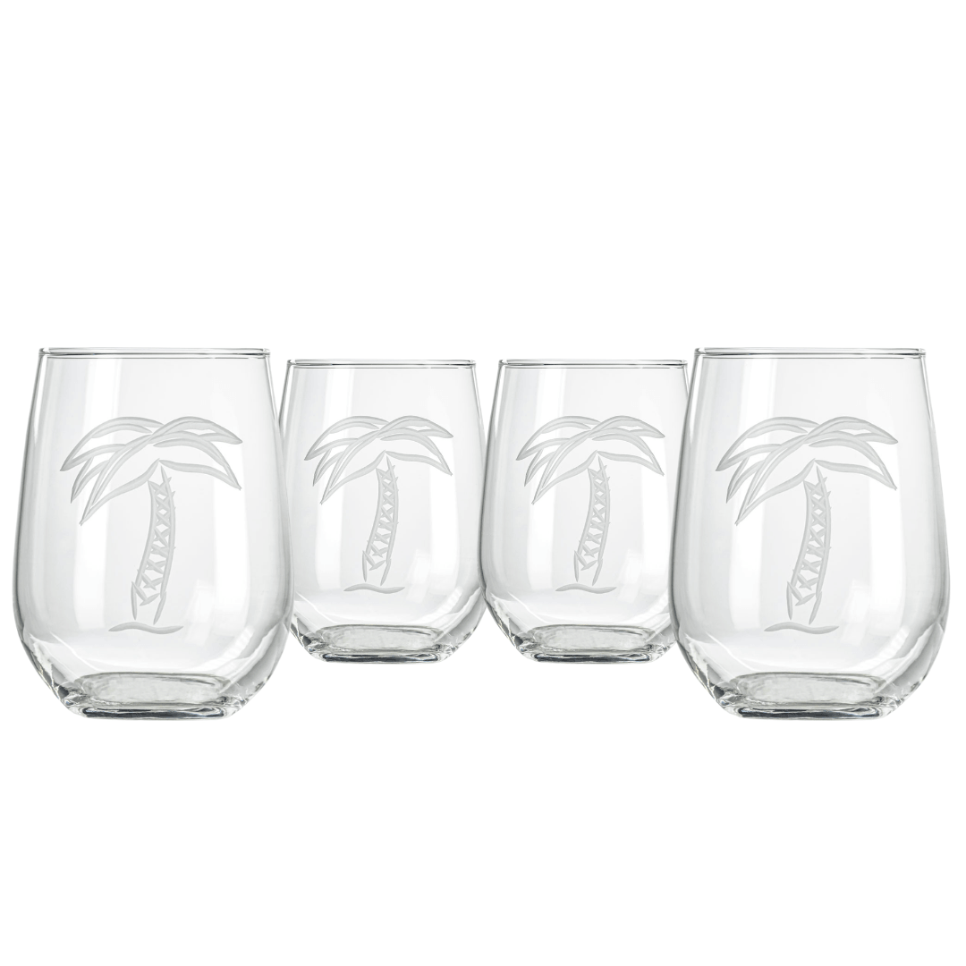 Rolf Glass Cartoon Palm Tree Detail 17oz Set of 4