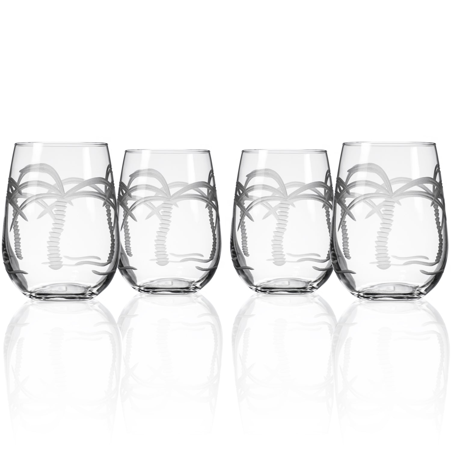 Rolf Glass 17oz Palm Tree Stemless Wine Glass Set of 4
