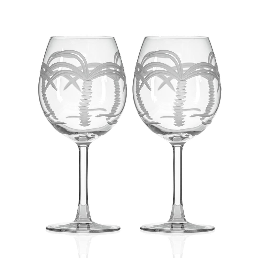 Rolf Glass Palm Tree 18oz Balloon Red Wine Glass set of 2