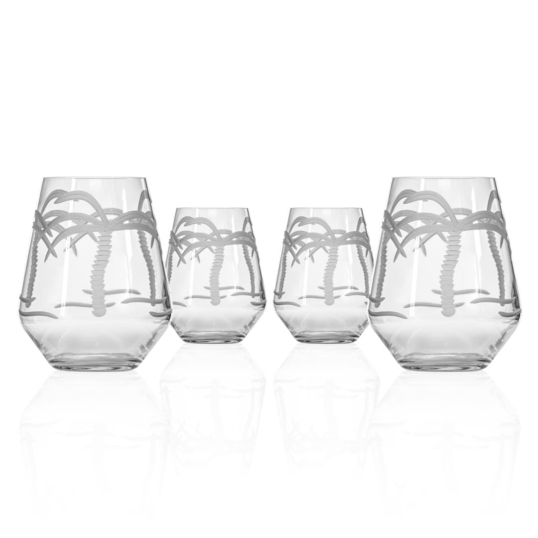 Rolf Glass Palm Tree 18oz Stemless Wine Glass set of 4