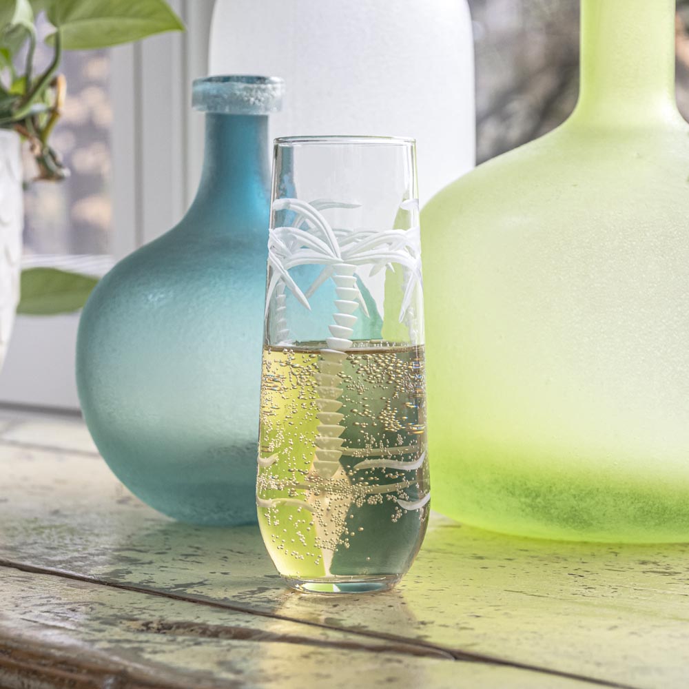 Rolf Glass Palm Tree 8.5oz Stemless Champagne Flute
