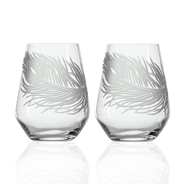 Rolf Glass Peacock 18oz Stemless Wine Glass set of 2