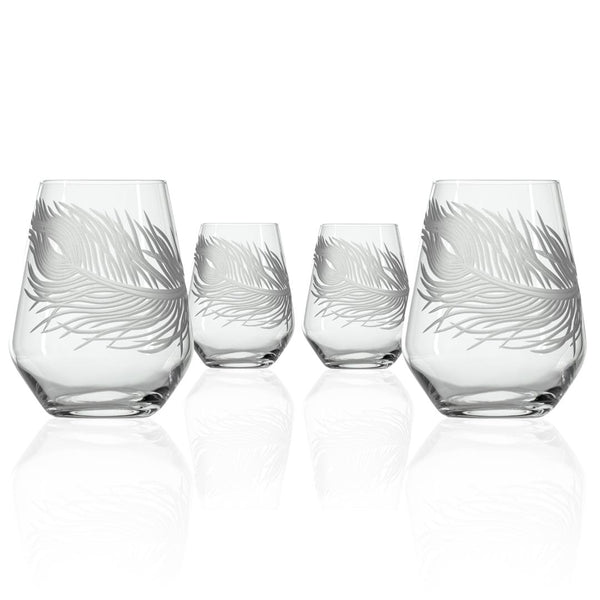 Rolf Glass Peacock 18oz Stemless Wine Glass set of 4