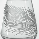 Rolf Glass Peacock 18oz Stemless Wine Glass detailed engraving of peacock feather