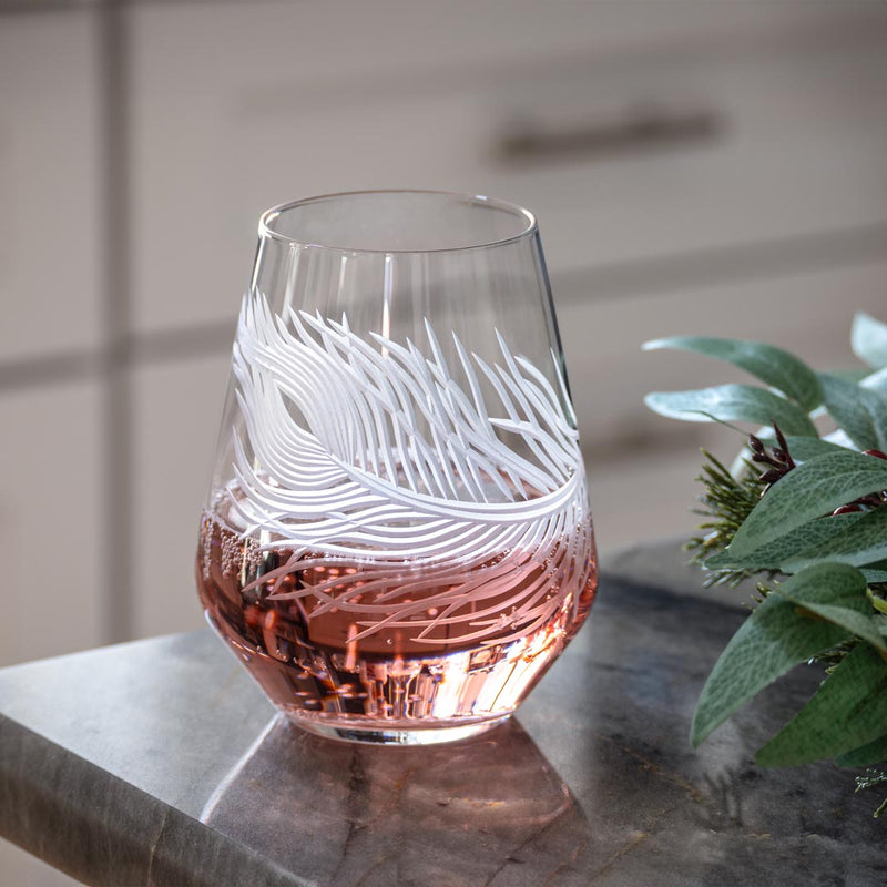 Rolf Glass Peacock 18oz Stemless Wine Glass is great for the home bar