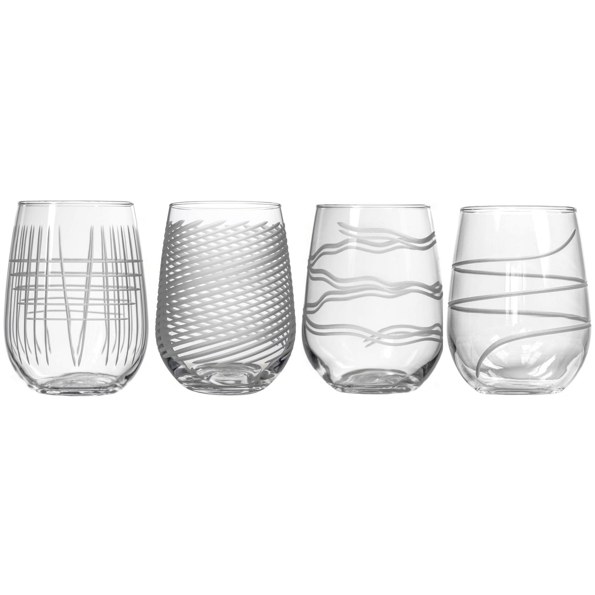 Symmetry 17oz Stemless Wine Tumbler Glass | Mixed Set of 4