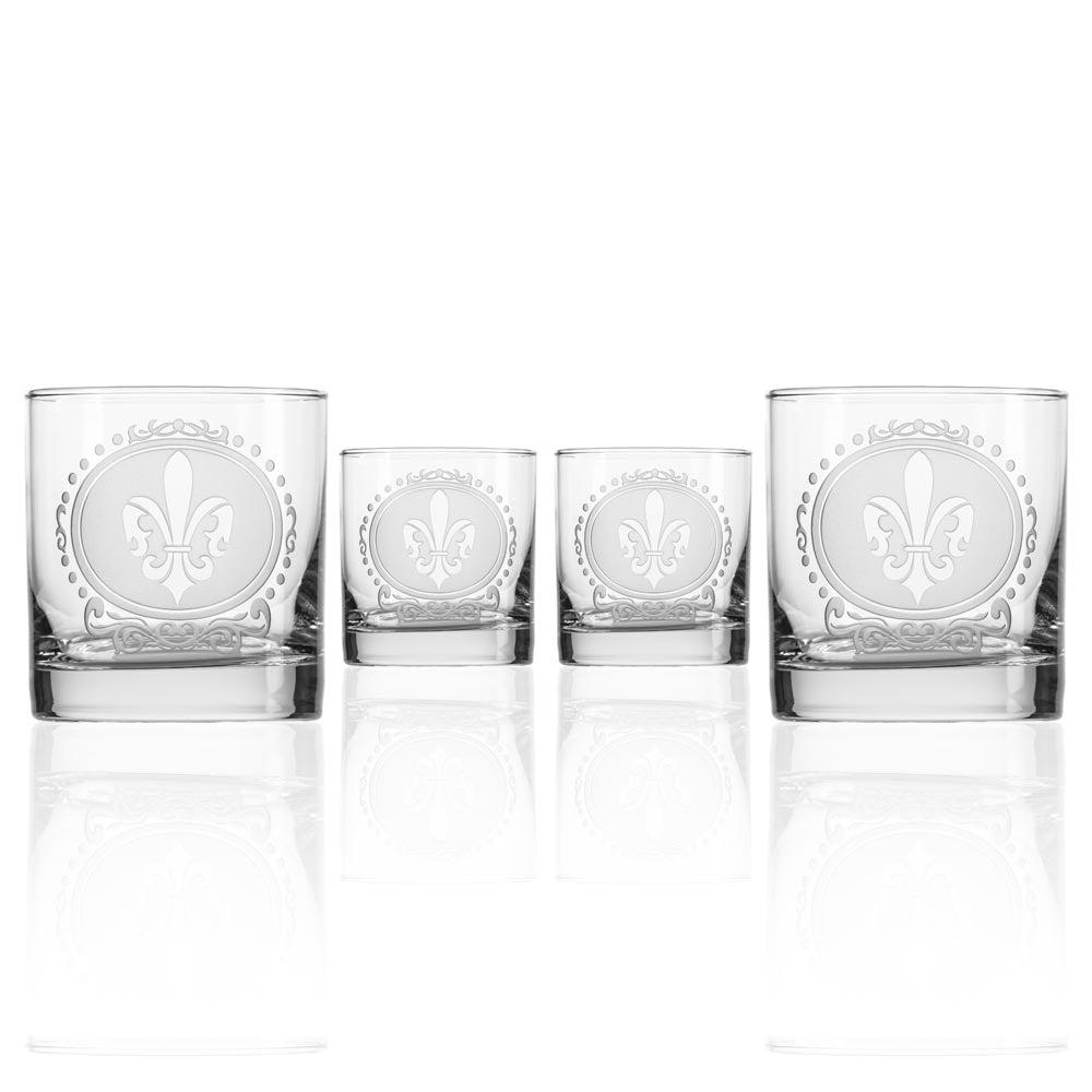 Royal Fleur De Lis 11oz On the Rocks Whiskey Glass | Set of 4