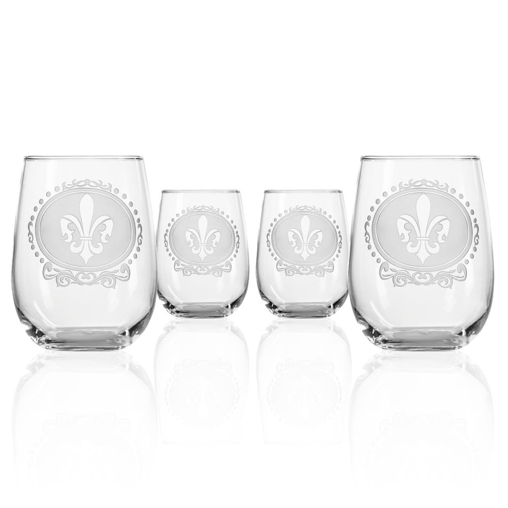 Rolf Glass Royal Fleur De Lis 17oz Stemless Wine Tumbler Glass