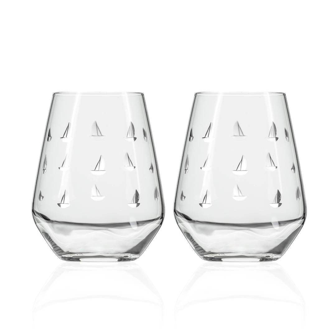 Rolf Glass Sailing 18oz Stemless Wine Tumbler glass set of 2
