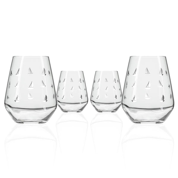 Rolf Glass Sailing 18oz Stemless Wine Tumbler glass set of 4