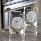 Rolf Glass Sand Dollar 13oz Double Old Fashioned Cocktail Glass Set of 2