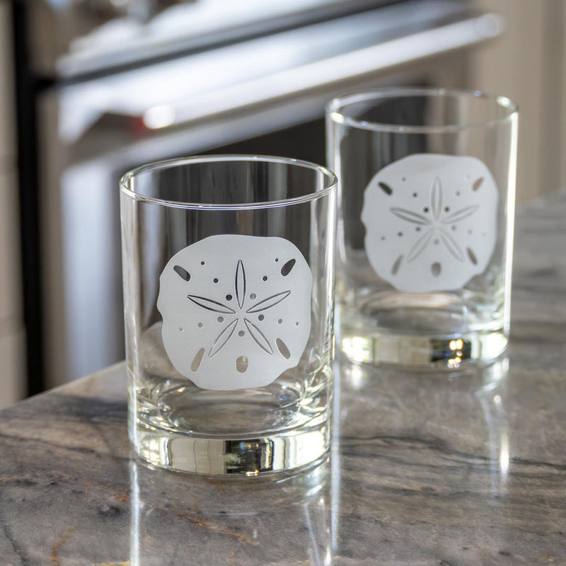 Rolf Glass Sand Dollar 13oz Double Old Fashioned Cocktail Glass Set of 2