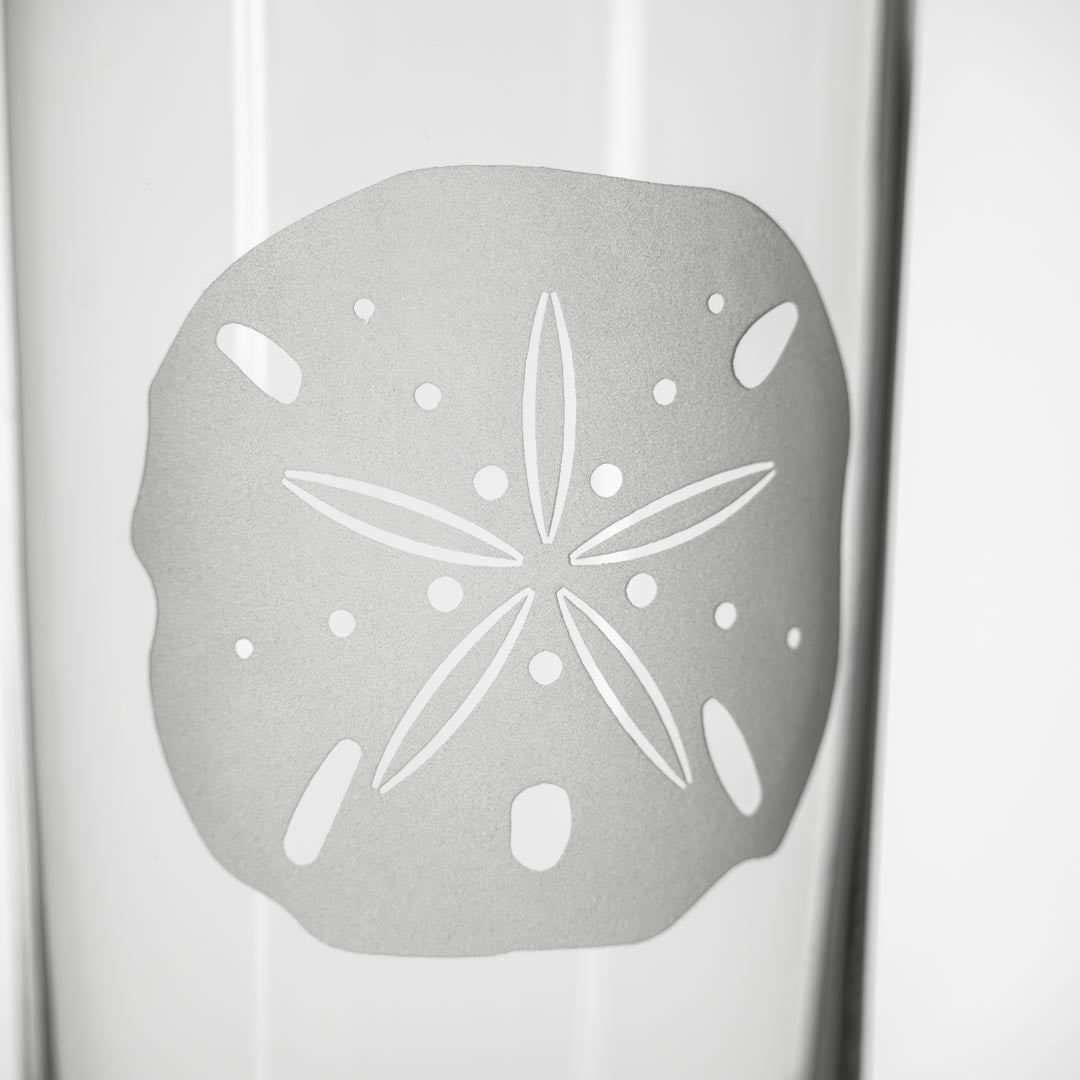 Rolf Glass Sand Dollar 15oz Cooler Highball Cocktail Glass detailed sand engraving of sand dollar